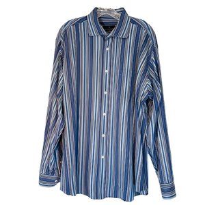 Bugatchi Uomo Stripe Button Down Shirt Blue Purple Cotton LS sz XL $149 EUC!